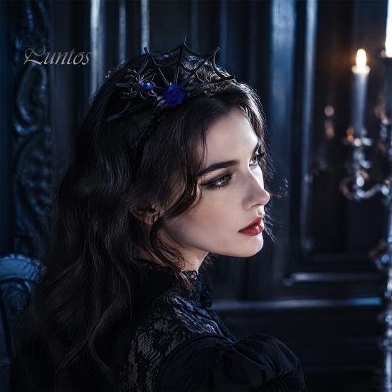 Lightweight Festival Headgear Halloween Spider Web Headband, Black Lace Choker Collar with Rose, Wizard Costume Headband Accessory for Women