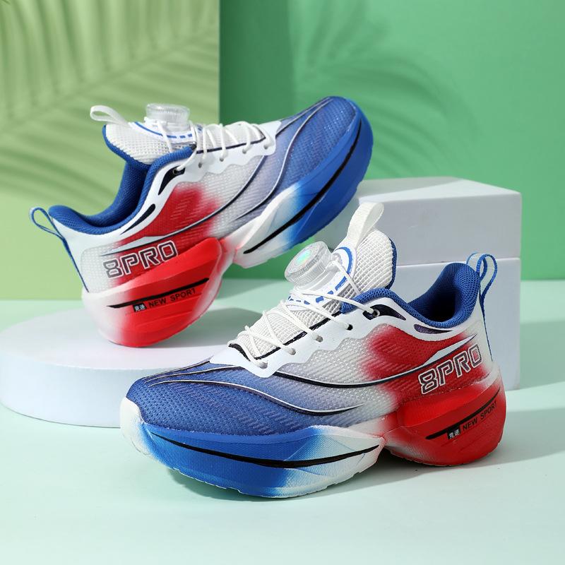 2025 new running shoes boys primary and secondary school students non-slip rotating buttons teenagers summer breathable running shoes wear-resistant