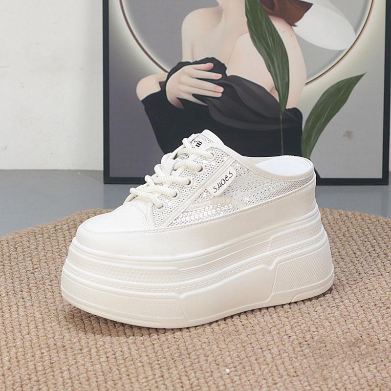 Fashion 10CM Air Mesh Breathable Sandal Slippers Pumps Platform Wedge Luxury Hidden Heels Summer Round Big Toe Fashion Women Shoes