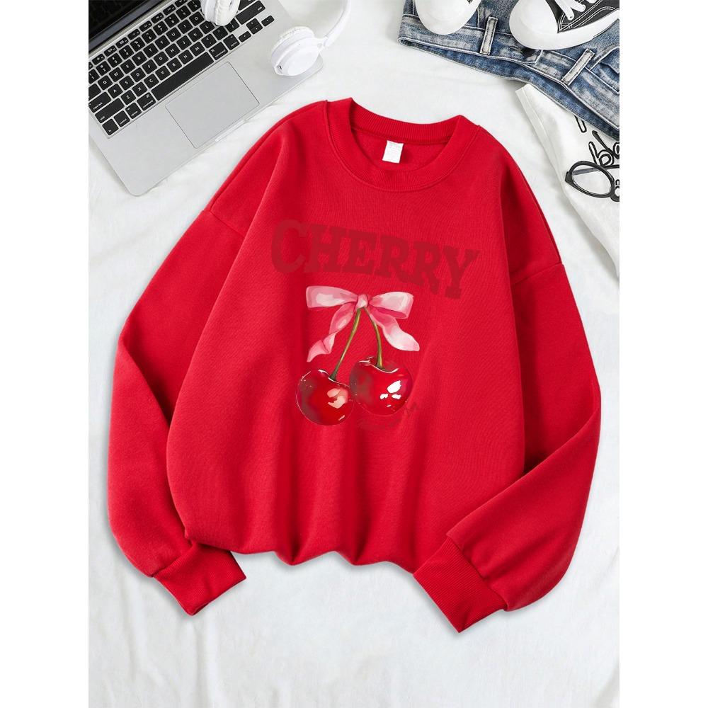 

Cherry Pink Bow Have A Nice Day Prints Sweatshirts Women Warm Comfortable Hoodie O-Neck Tops Winter Casual Clothes XL