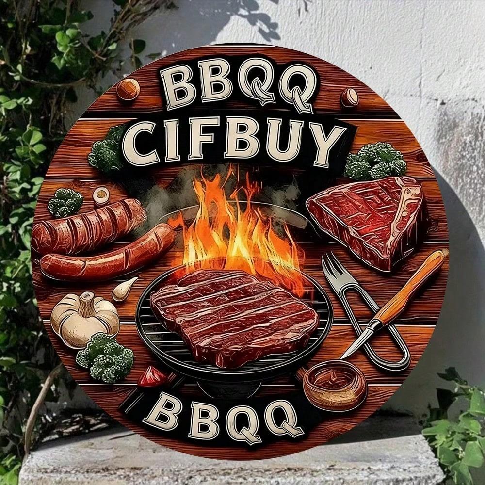 

Vintage BBQ Metal Wall Sign 8x8 Inch Aluminum Art For Patio Garden Kitchen Garage Man Cave 20x20 разноцветный