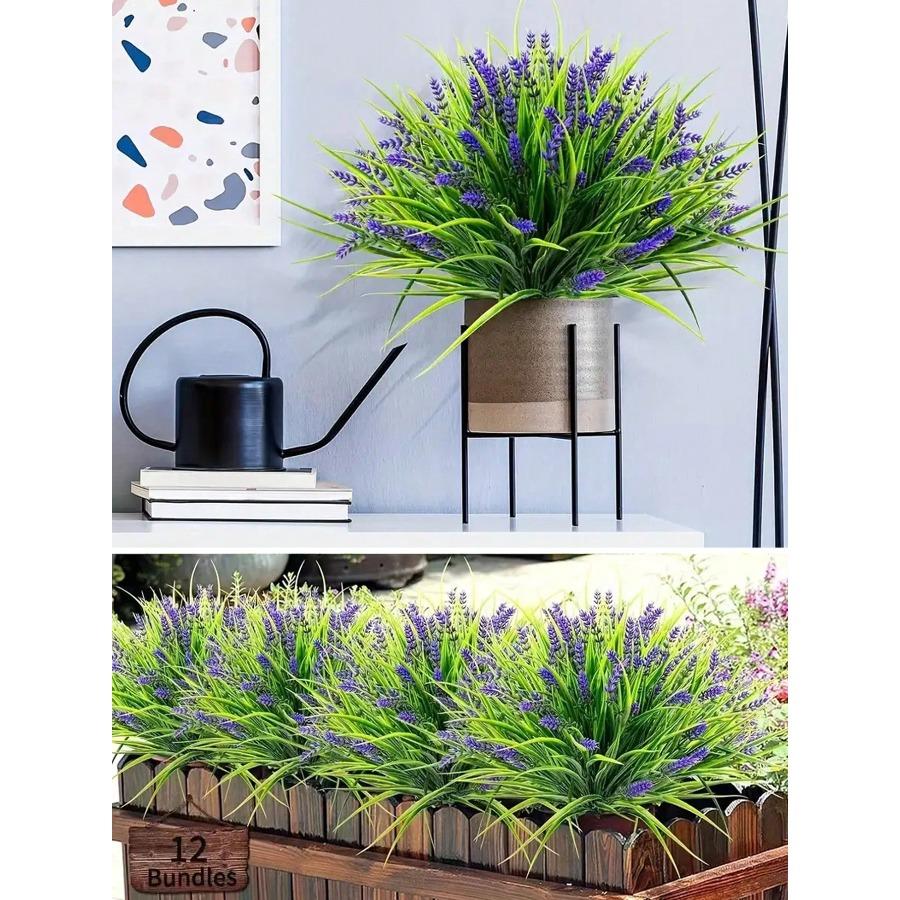 Artificial Monkey Grass And Lavender Plants, UV-Resistant Fake Green Shrub Plants Decoration For Outdoor Hanging Planters, Home Garden