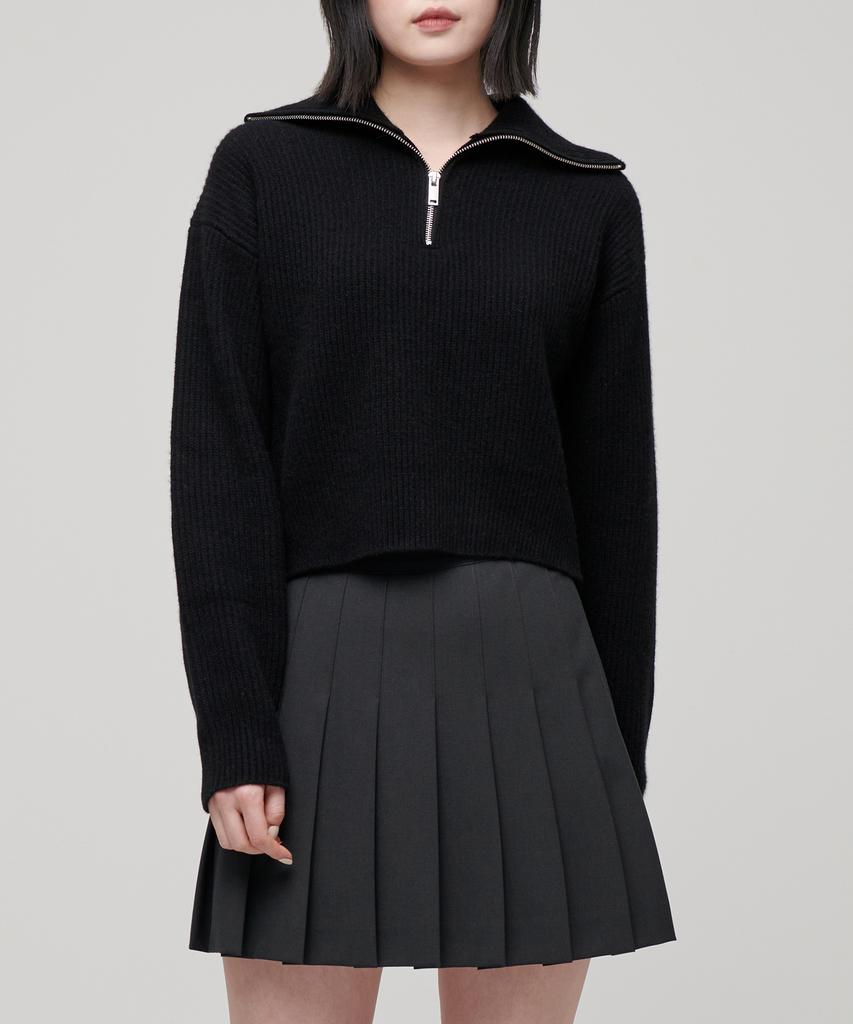 MUSINSA STANDARD WOMAN Women'S Lambswool Ribbed Knit Half Zip [Black]