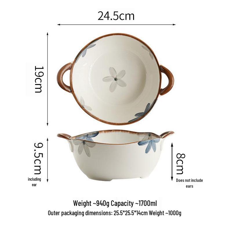 Japanese Ceramic Ink Wash Bowl and Plate Set - Tableware for Home Dining