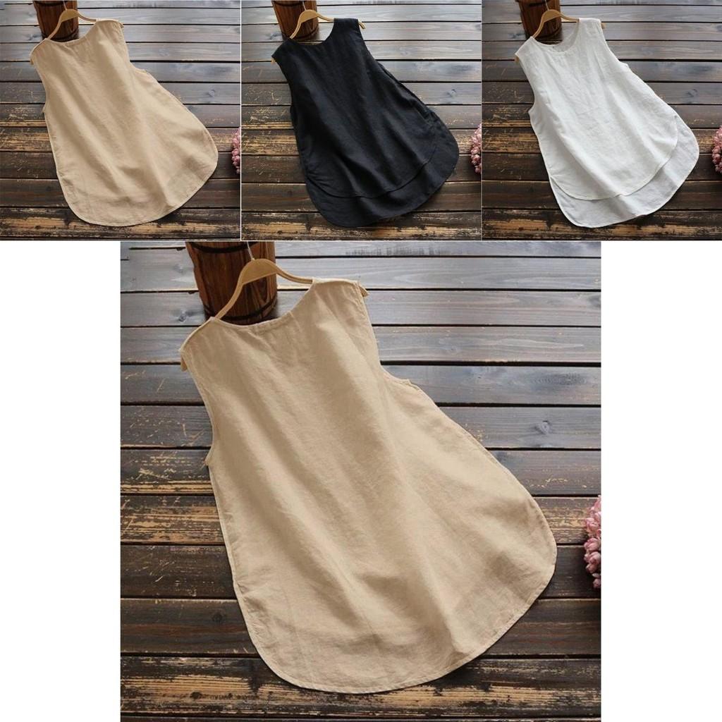 Zanzea Donna Taglie Forti Canotta Basic Senza Maniche Larga Monocolore Per Comfort Stilosa in Estate