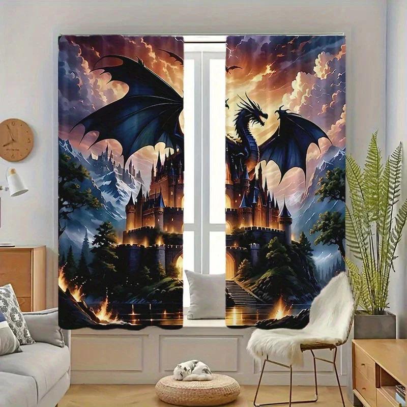 Dragon Black Castle Printed Curtains Pole Bag Design Bedroom Living Room Home Decoration Curtain Polyester Perfect For Great