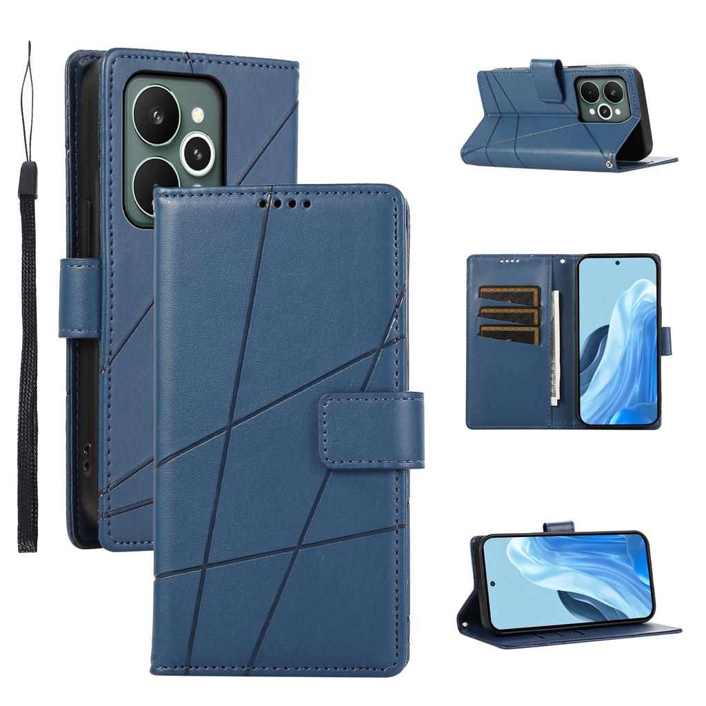 For Realme 15 Pro 5G/15 5G Phone Case Line Imprint Leather Wallet Cover with Wrist Strap