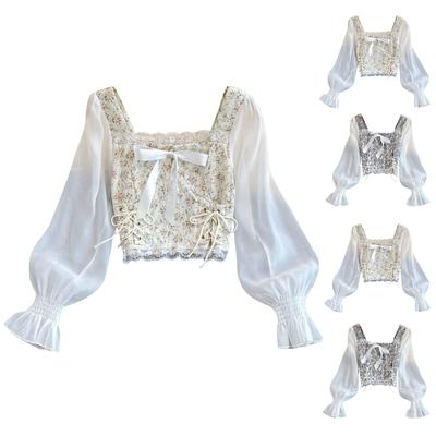 Women's Fashion Shirt, Sweet Atmosphere, Lace Thin High-waisted Short Top