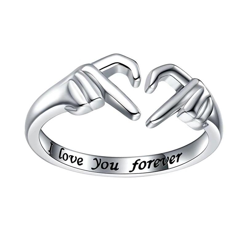 Double Hand Heart Couple Rings Love Heart Adjustable Friendship Promise Jewelry Valentine Gifts For Women Friends Girl Adjustable Jewelry