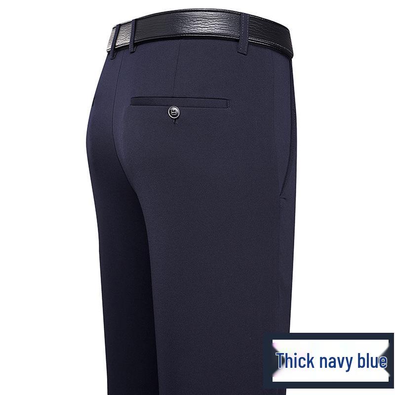 Men's High Waist Elastic Casual Pants - Plus Size, Straight Leg, Deep Crotch, Ideal for Middle-Aged & Elderly.