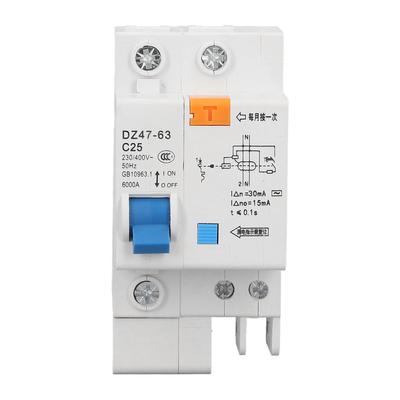 1P+N 25A AC Circuit Breaker Ground Fault Leakage Protection Switch 230V 400V DZ47LE‑63 C25