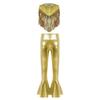 Girls Disco Outfit Metallic Sequins Sleeveless Round Neck Top Tassels Decoration High Waist Bell Bottom Pants