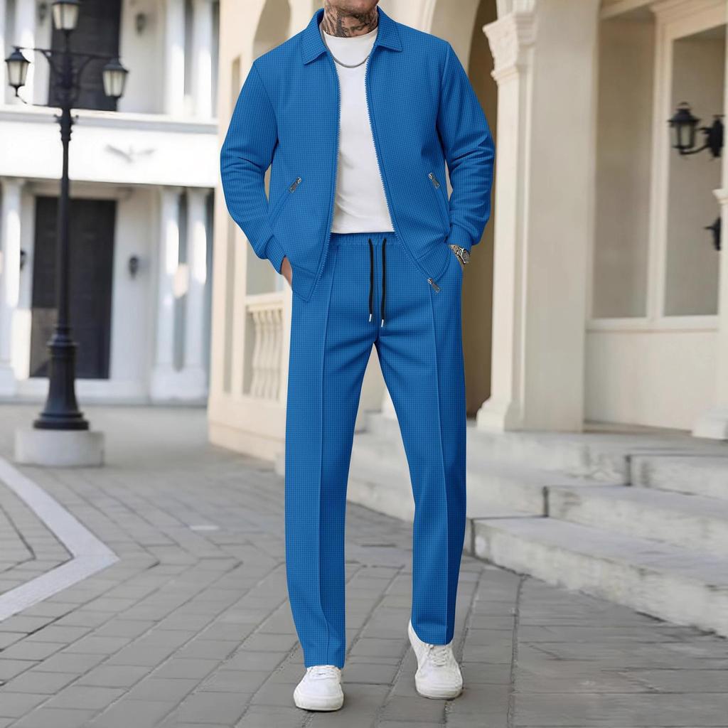 Cardigan da uomo autunnale giovanile con tasca con cerniera e revers, vestibilità slim, giacca da uomo, completo due pezzi