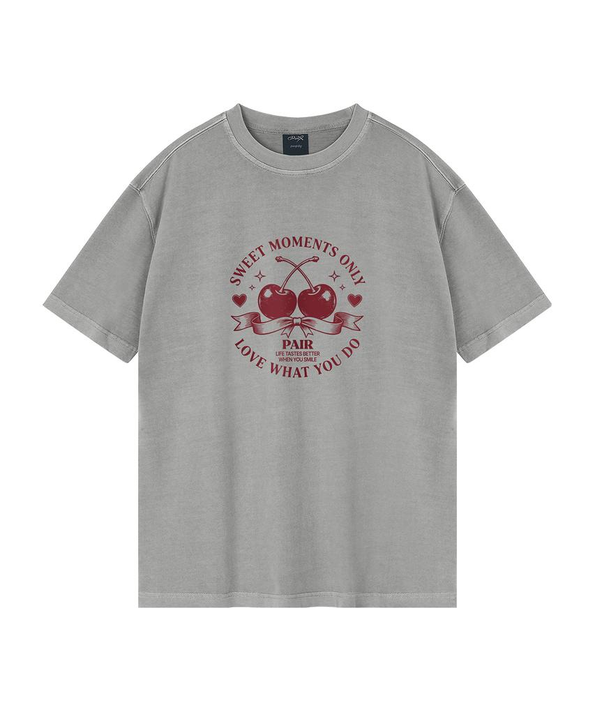 WILDROCK Cherry Pair Pigment Oversized Short Sleeve T-Shirt (Includes Cropped) (Type B)