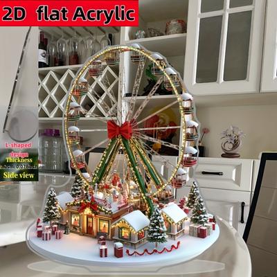 2D Flat Winter Wonderland Miniature Amusement Acrylic Desktop Decoration, Ferris Wheel, Home Decor Plaque Hanging Wall Art Decorative Garden Decoratio