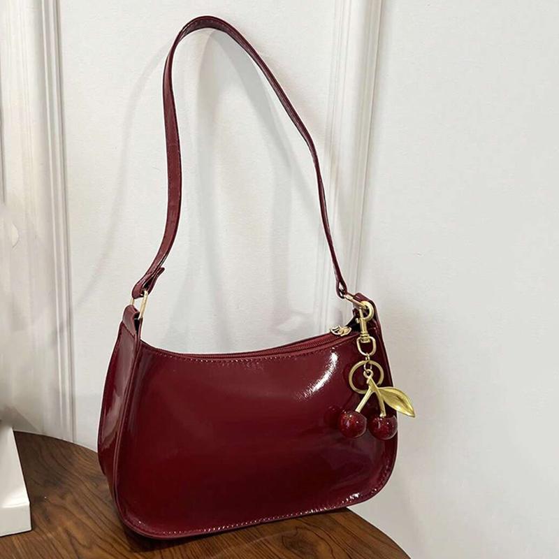 Yogodlns Vintage Retro Kabelka přes rameno pro ženy PU kůže Podpažní Crossbody Dámská Ležérní Kabelka Peněženka s třešňovým přívěskem