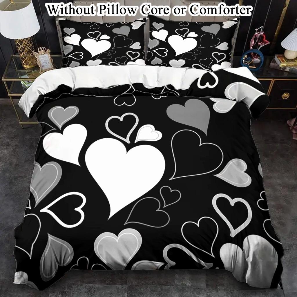 Love Heart Bedding Set Soft Polyester Duvet Cover Set Quilt Cover With Pillowcase For Bedroom Decor Birthday Gift For Girls