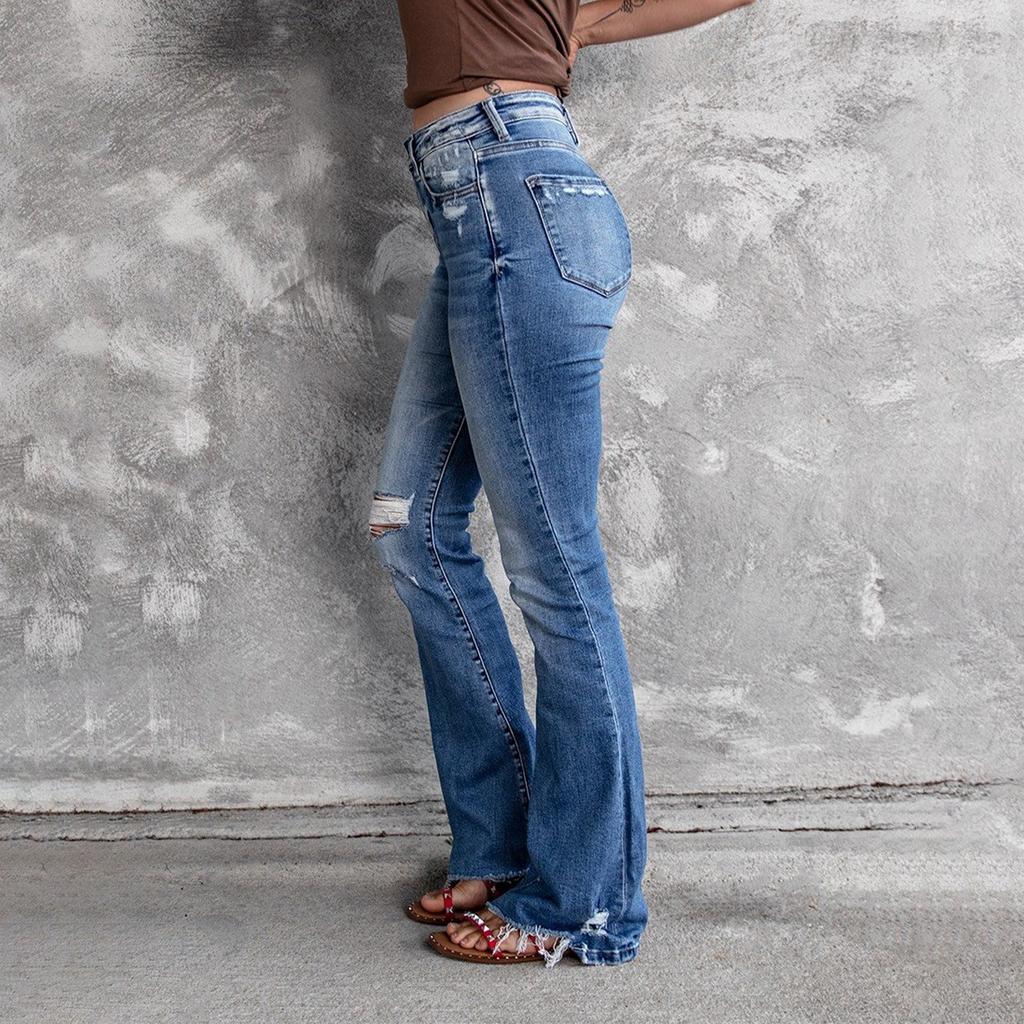 Pantalon en jean taille haute pour femmes