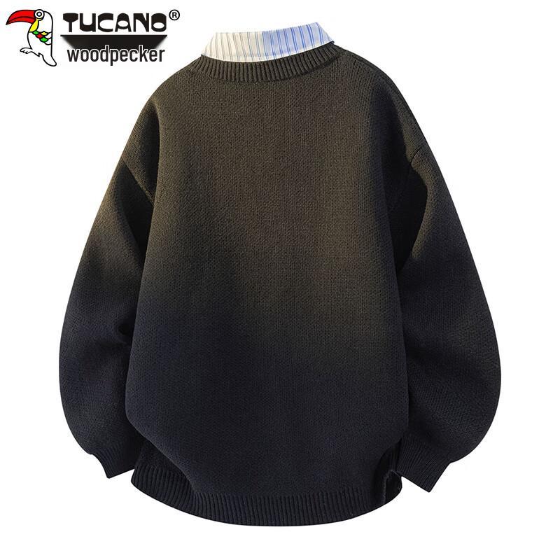TUCANO Men's Faux Two-Piece Knit Shirt Collar Sweater