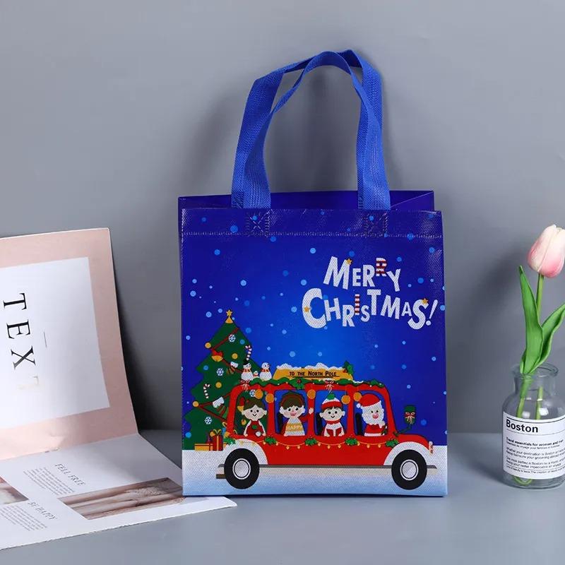 1/4/5PCS Christmas Handbag Thickened Non-woven Fabric Printed Cute Cartoon Santa Claus Snowman Sturdy Waterproof Packaging Bag