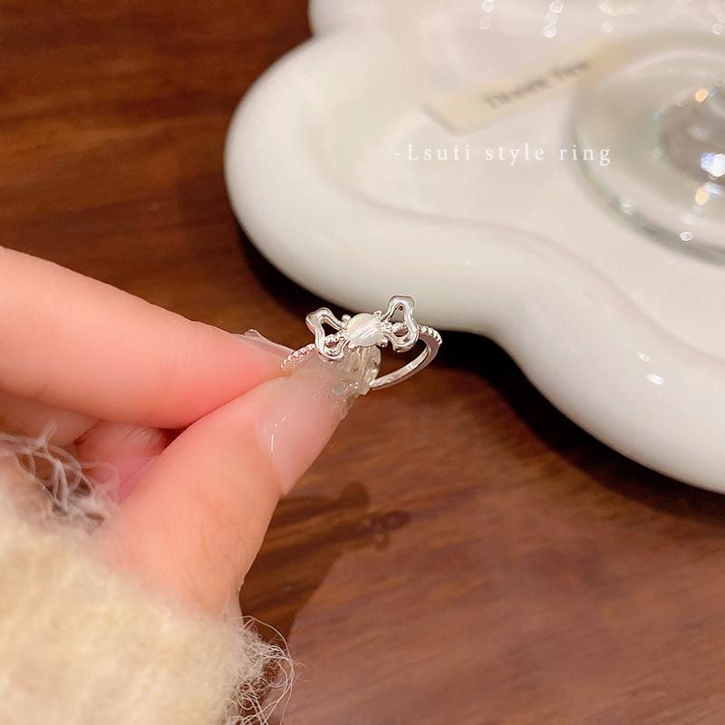 French retro opal bow open ring women s light luxury niche personality ring ring new Internet celebrity jewelry adjustable opening