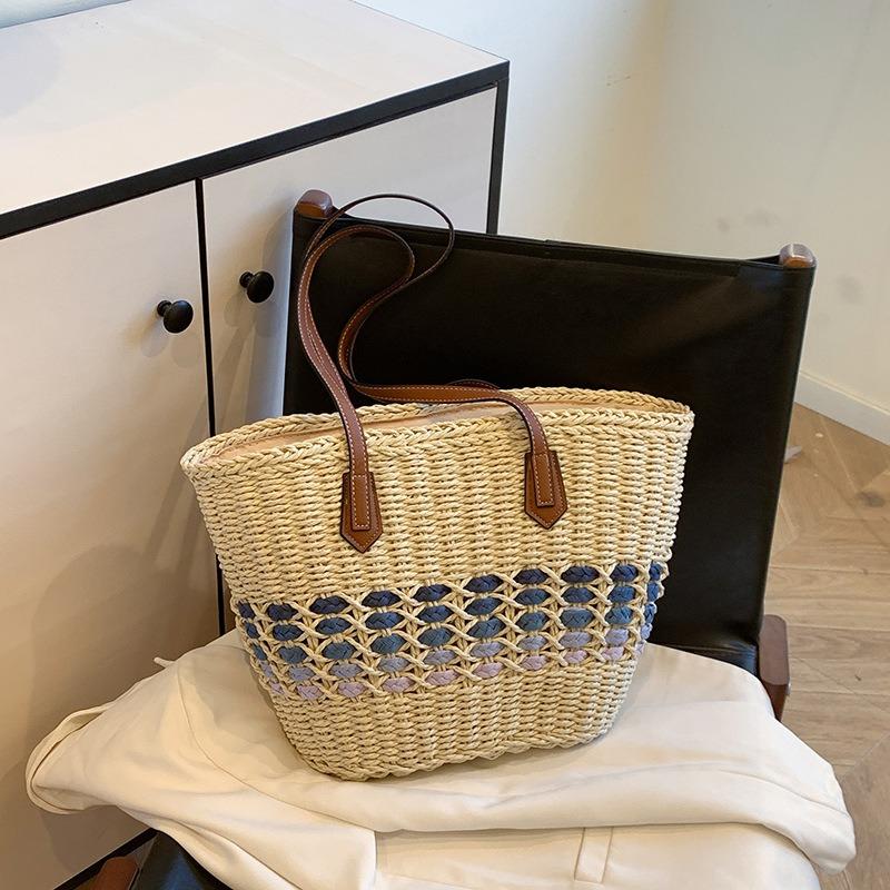 Large Capacity Vegetable Basket Bag Women's Summer New Woven Straw Bag Commuter Seaside Vacation Beach Bag