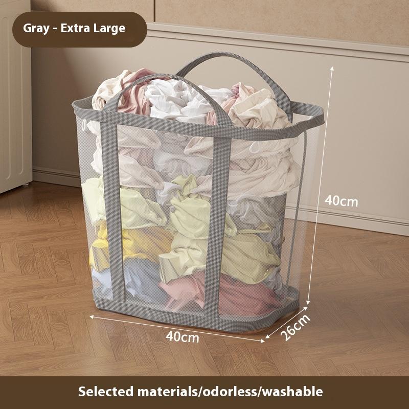 Portable Dirty Clothes Organizer Bags Breathable Nylon Mesh Laundry Basket With Handle Folding Large Capacity Toys Storage Bag