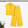 ZANZEA Women Short Sleeve Blouse and Pants Summer Two Piece Suit Sets