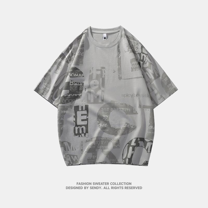 Pure cotton summer men's loose short-sleeved T-shirt tops half-sleeved round neck half-sleeved T-shirt