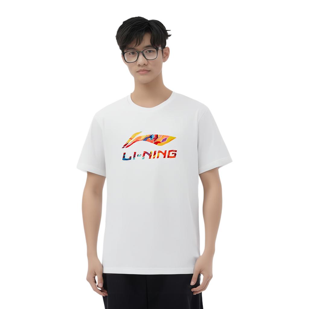 Li-Ning Letter Round Neck Loose Comfortable Casual Simple Atmospheric Short Sleeve T-Shirt Unisex Tops White AHSVA75-2