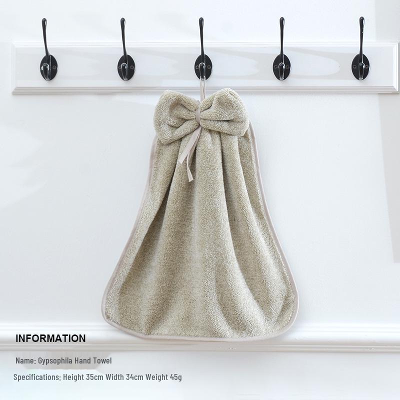 Coral Fleece Hanging Hand Towel with Star Bow for Bathroom or Kitchen