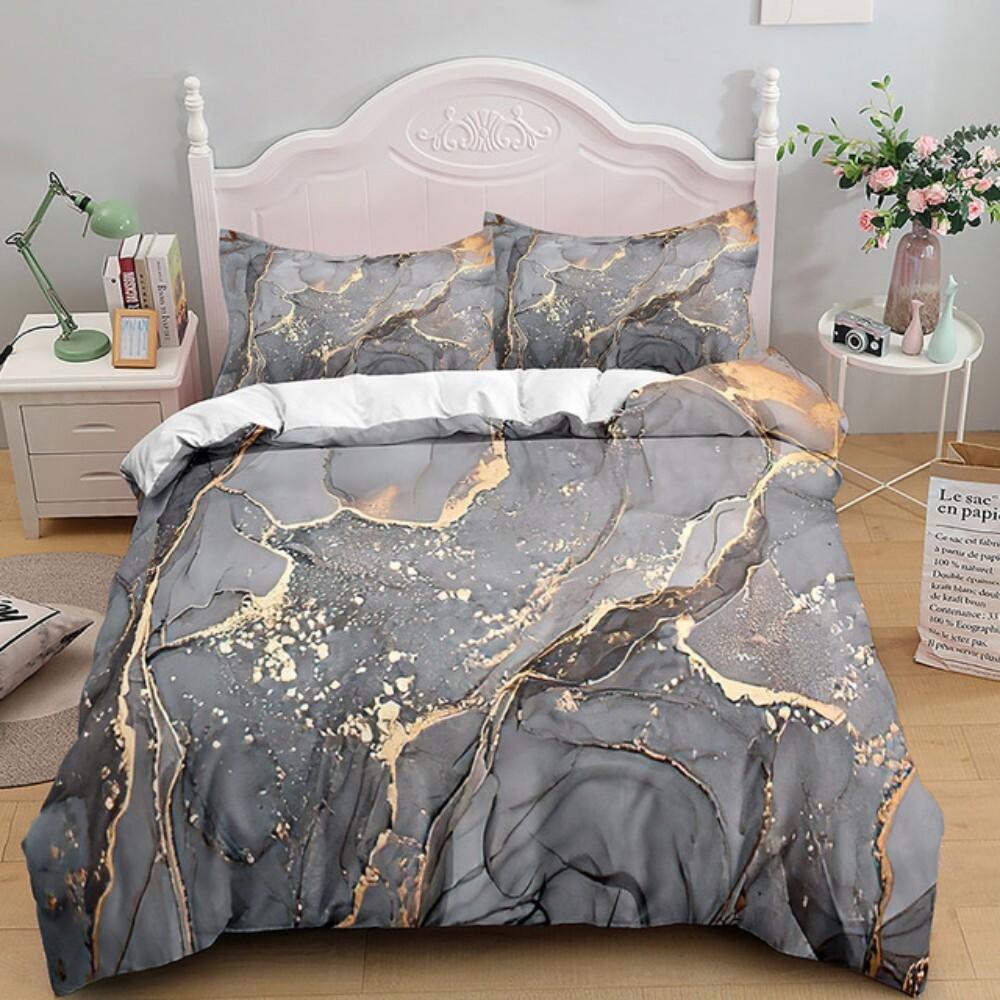 Luxury Black Marble Bedding Set 3D Duvet Cover Set Single Double Twin King Size Teens Adults Bedclothes Soft Polyester Bed Linen