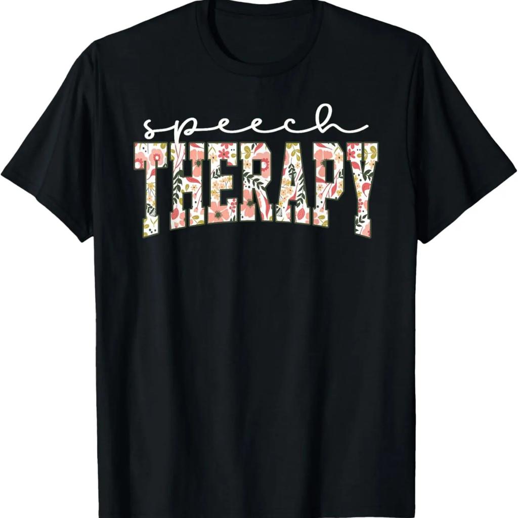 Floral Speech Therapy Speech Language Pathologist SLP Crew T-Shirt