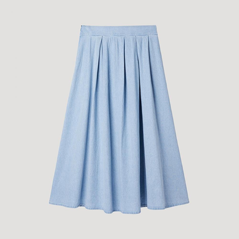 

[shs Miss] Denim Flared Banding Long Skirt Samskp22010 Ll light blue/55