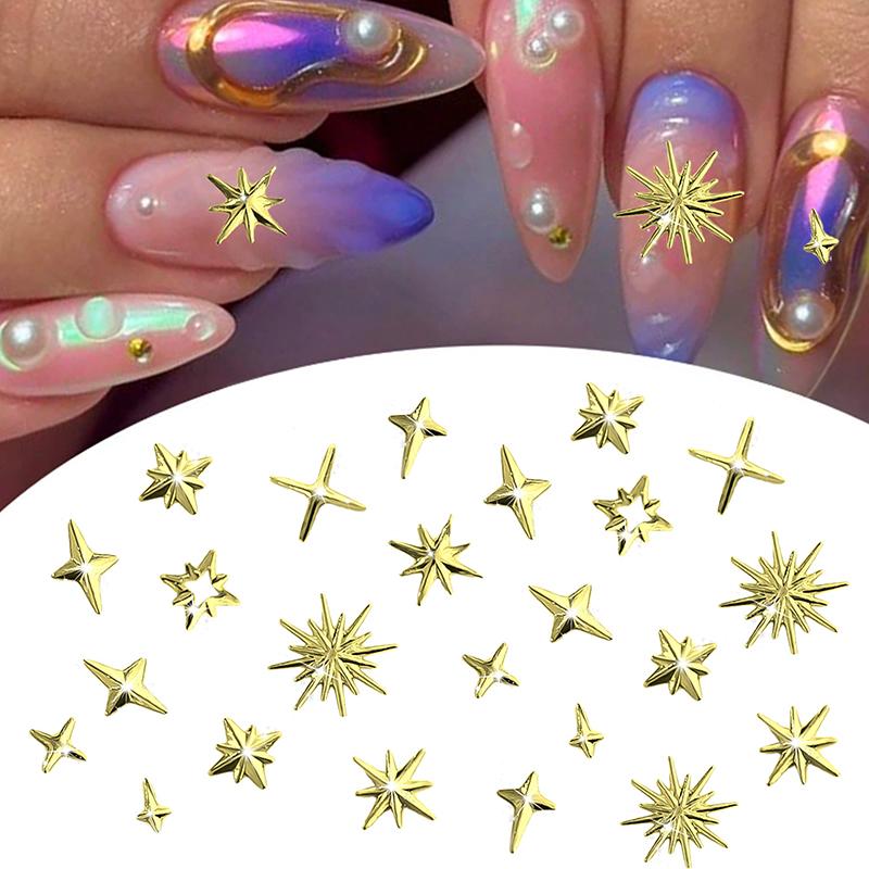 6/12Grids Metal Bow Nail Art Charm Gold Silver 3D Star/Cross Nail Rivet Starlight Nail Decoration Parts Diy Manicure Accessories