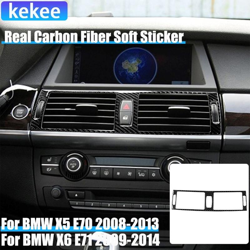 Real Carbon Fiber Car Accessories Center Air Vent Decorative Trim Cover Soft Sticker For BMW X5 E70 2008-2013 X6 E71 2009-2014