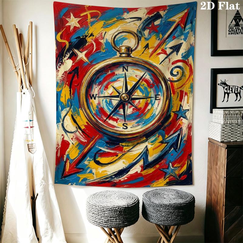 Compass Wall Tapestry Aesthetic Wall Hanging Printed Fabric Blanket Decorative Tapestries for Bedroom Living Room Home Decor
