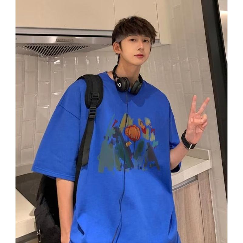 Homens camisetas de manga curta carta impressão gráfica marca de moda camisetas para homens roupas casuais homem verão coreano retro topos para