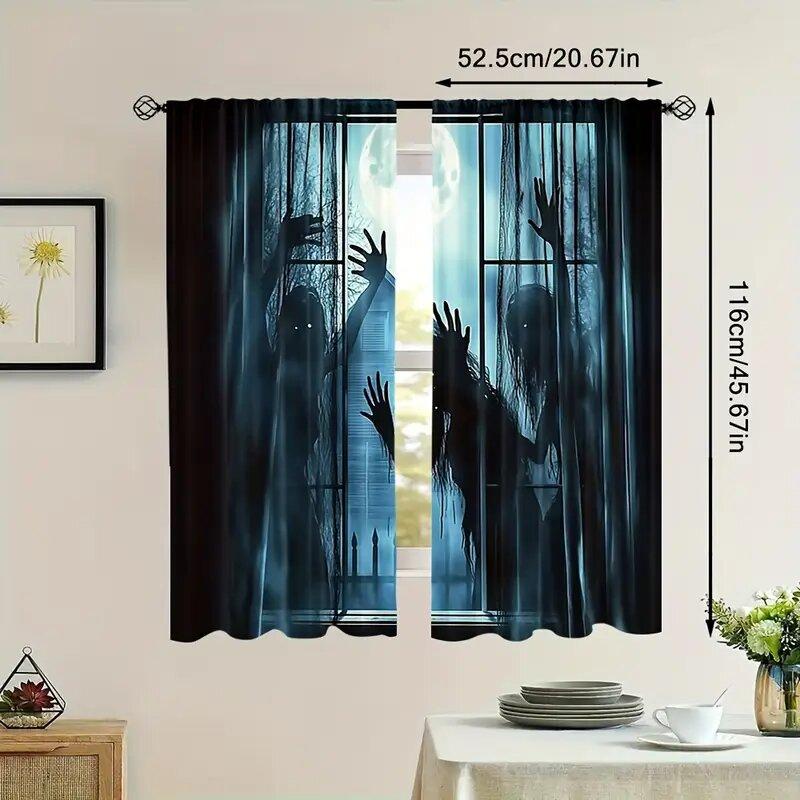 Halloween Scary Ghost Monster Pattern Printed Curtains Window Decorations Home Room Curtain Made Of Polyester Washable