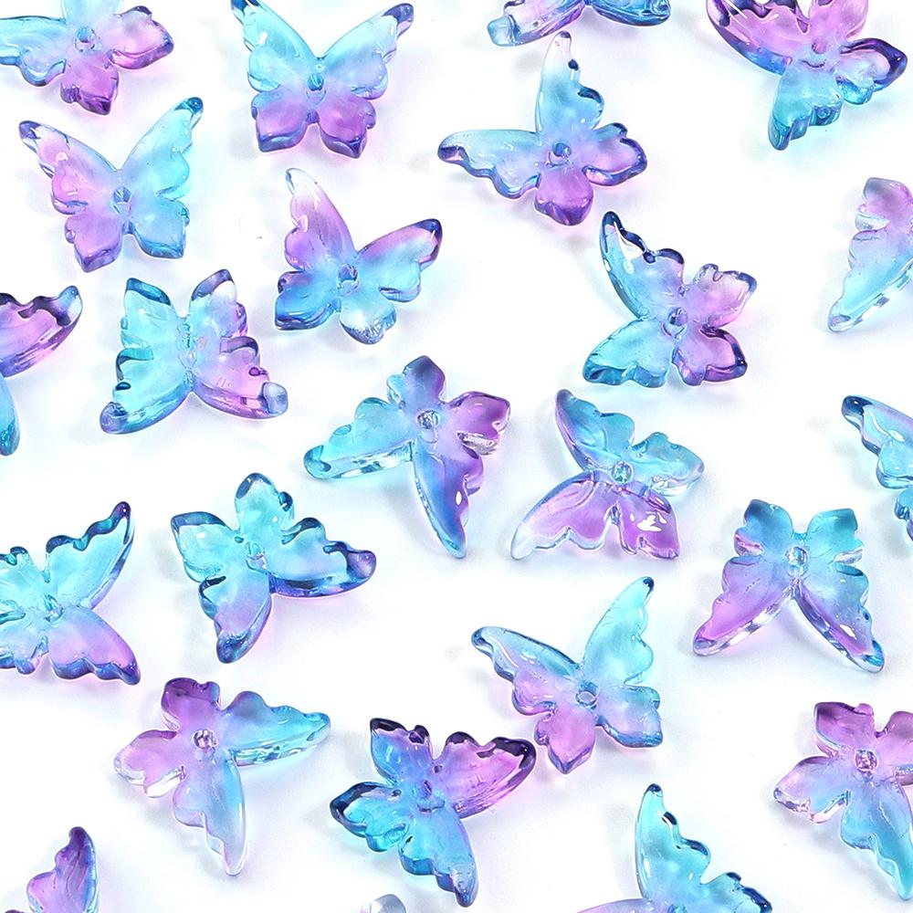 50pcs Butterfly Lampwork Beads 14x12mm Colorful Glass Loose Spacer Beads For Jewelry Making DIY Necklace Bracelets Accessories
