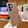 Samsung S25 Ultra Electroplated Leather Pattern Magnetic Suction Phone Case Samsung S24 Ultra Anti Fall and Anti Slip Skin Feeling Shell