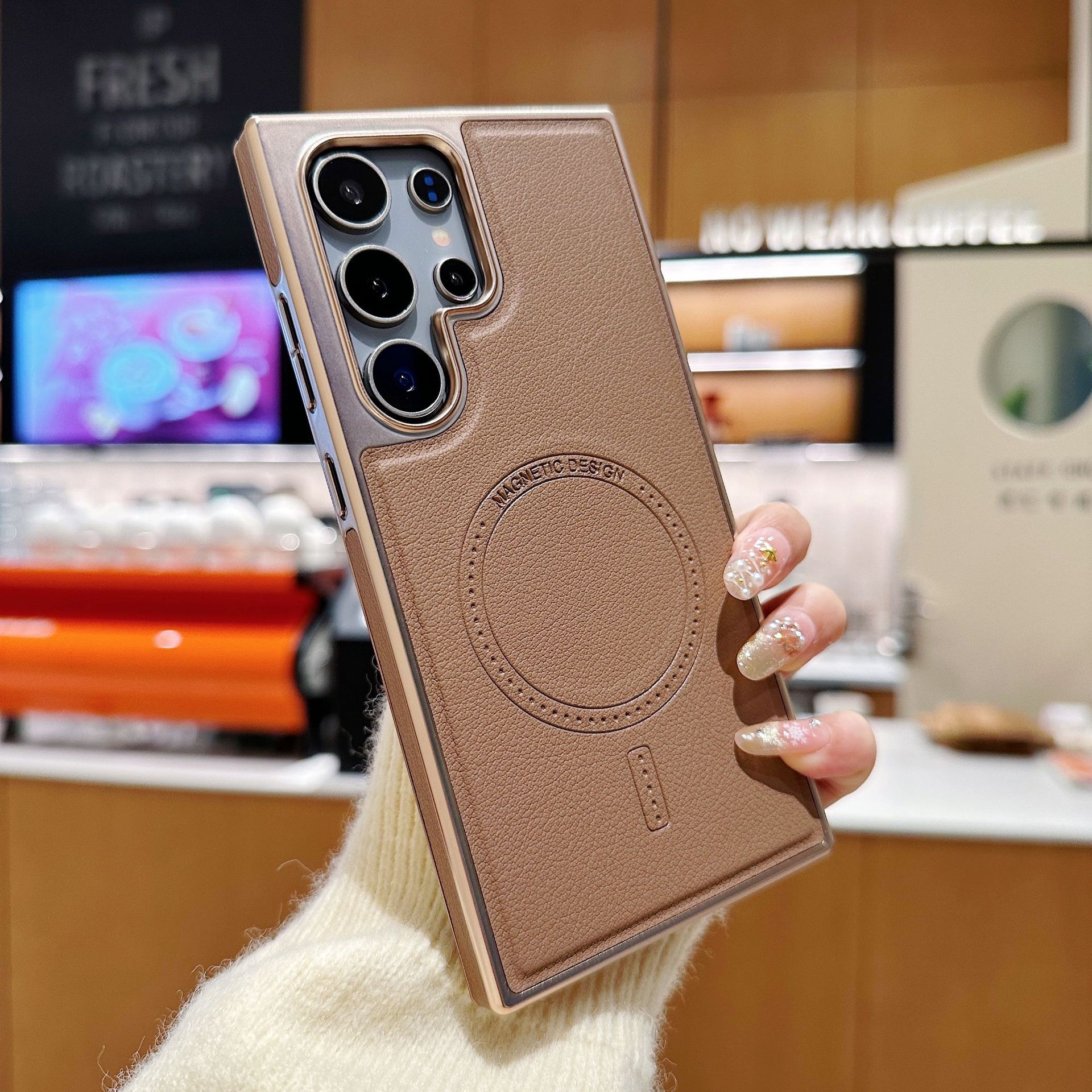 

Samsung S25 Ultra Гальванизированный Кожаный Узор Магнитный Чехол для Телефона Samsung S24 Ultra Противоударный и Противоскользящий Чехол с Ощущением Кожи Samsung S22Ultra