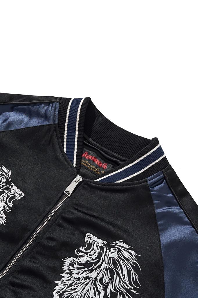 East Rain Sukajan Jacket with Embroidered Lion Satin Japanese Shiny FUN229 Men's Print, Fabric, Pattern, Outerwear,