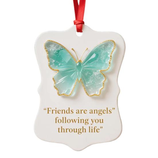 Friendship Sea Glass Butterfly Ornament Friends Are Angels Christmas Tree Ornament Handmade Sea Glass Art Friendship Keepsake for Best Friends
