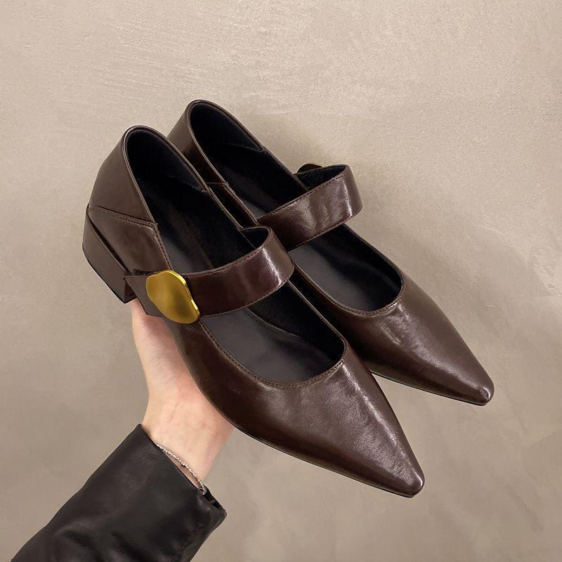 Women's Retro Brown Leather Mary Jane Loafers - Pointed Toe Soft Sole (2025)
