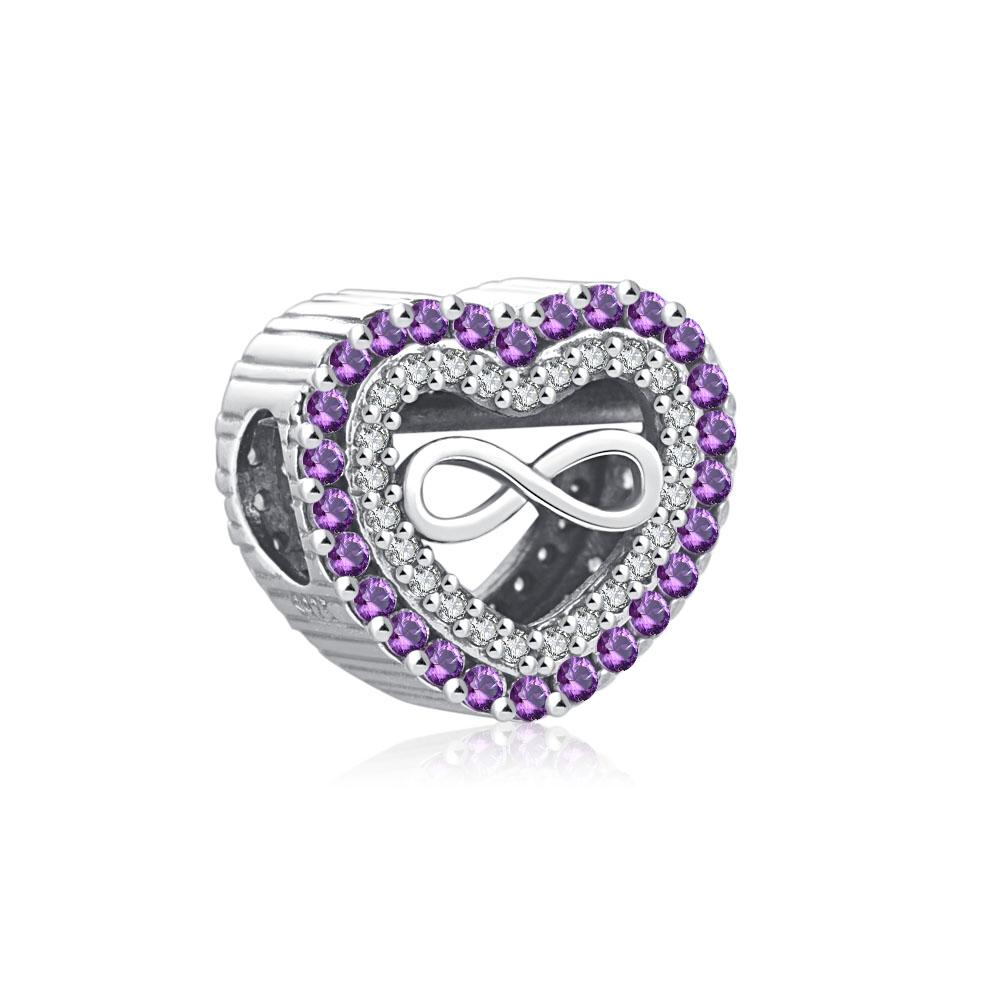 Beautiful 925 Silver Purple Hollowed-out Heart-shaped Beads Charms Fit Charm Silver 925 Original Bracelet Jewelry