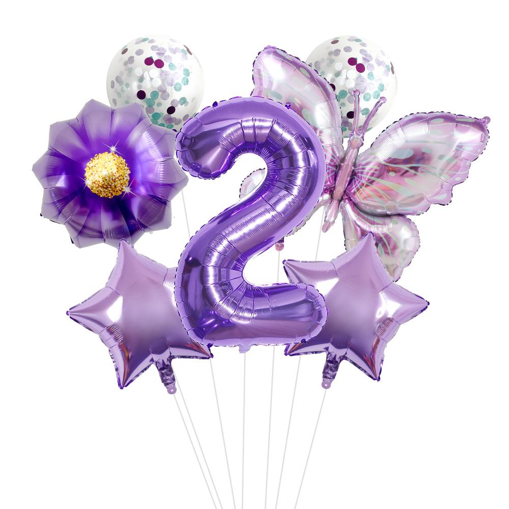 New Purple Butterfly Flower 32 inch Digital Aluminum Film Balloon Set for Children's Birthday Party Decoration Scene Arrangement