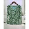 Printed V-neck Noble Long-sleeved Fashionable Mesh New Fashion Bottoming Slimming Top