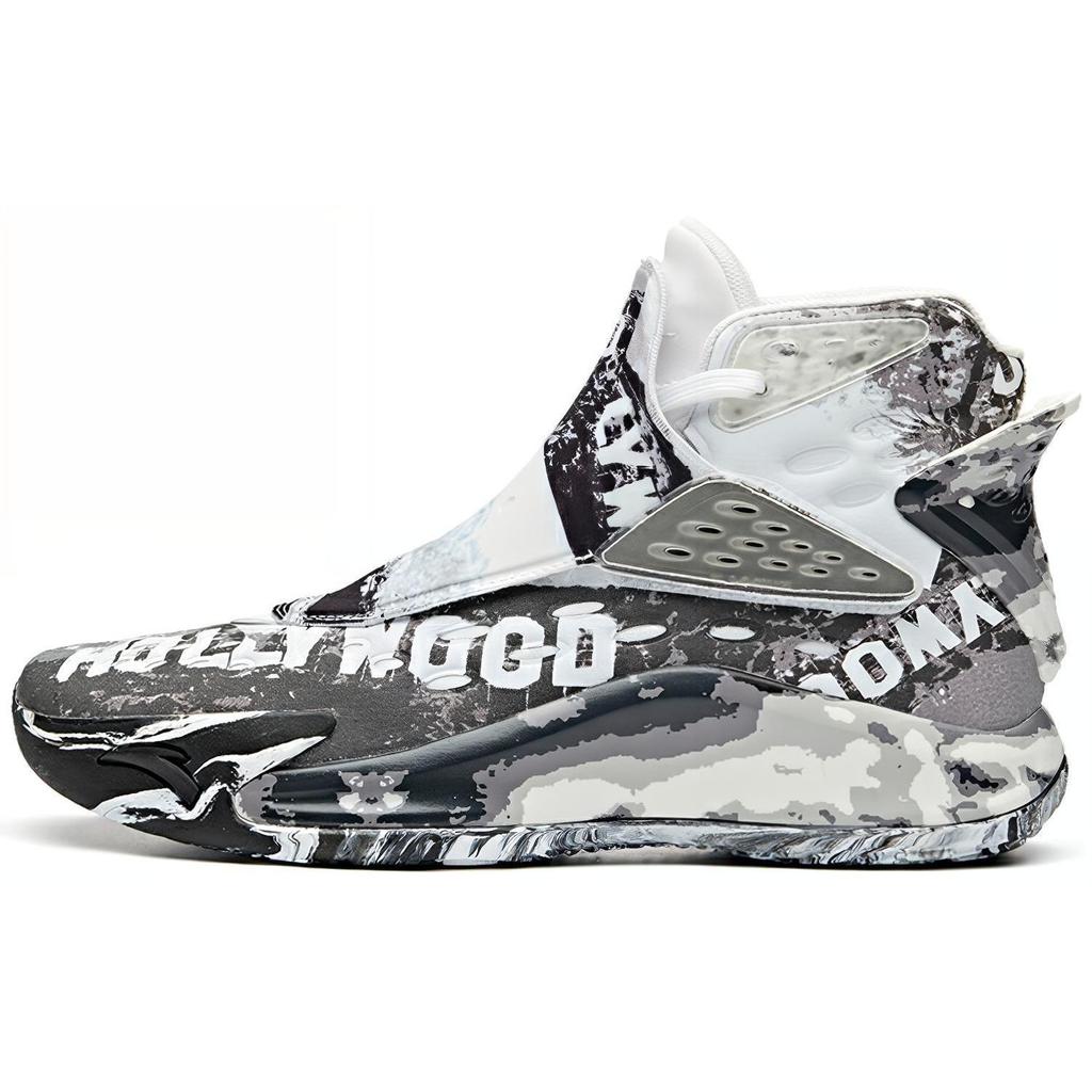 Anta KT5 Leather Cushioning Slip Resistant Abrasion Resistant High Top Basketball Shoes Men's Black White 112011101-14