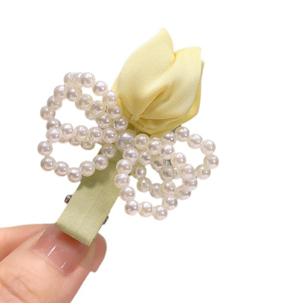 Sweet Tulip Pearl Hairpin Premium Sense Bangs Side Headdress Pearl Bowknot Hair Clip  Daily Wear